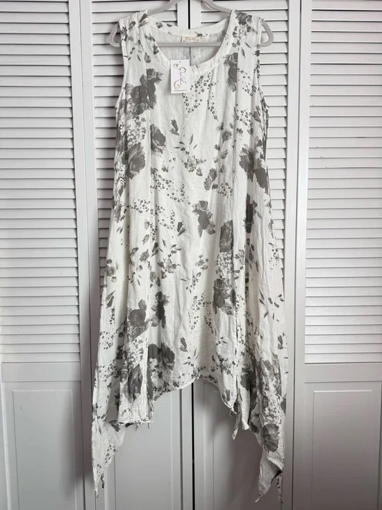 Paper Lace Asymmetrical Slit Kerchief Hem Sleeveless Midi Dress Gauze Medium NWT - Picture 1 of 11